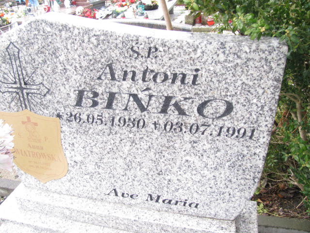 Antoni Bińko 1930 Żary CK 4986 - Grobonet - Wyszukiwarka osób pochowanych